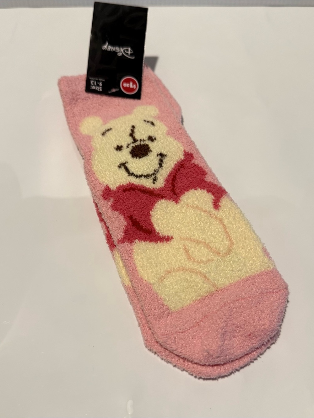 Disney Winnie the Pooh Pink Fuzzy Crew Socks Size 9-13 Lightweight 1 Pair